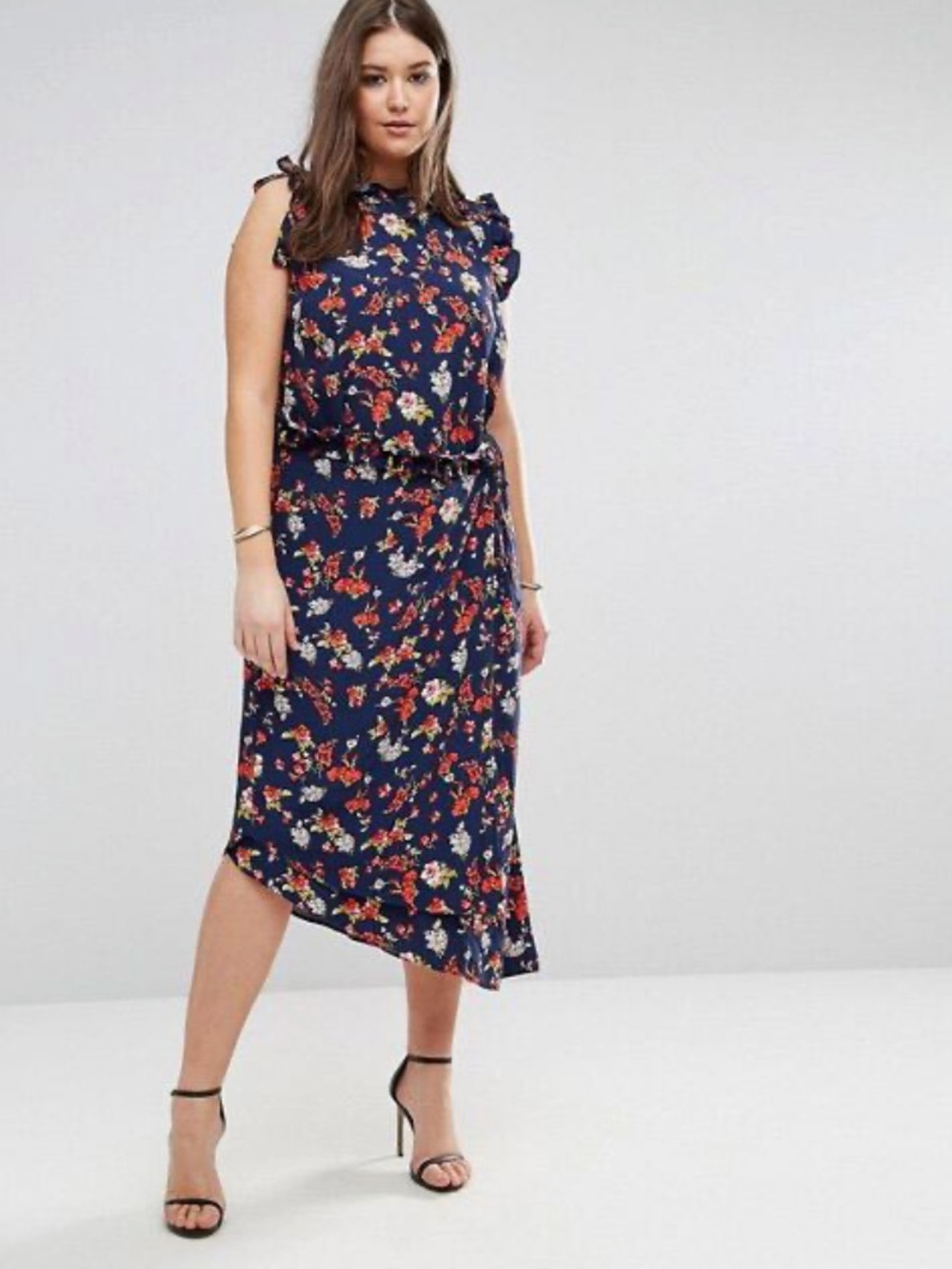 ASOS Navy Floral Asymmetric Midi Skirt